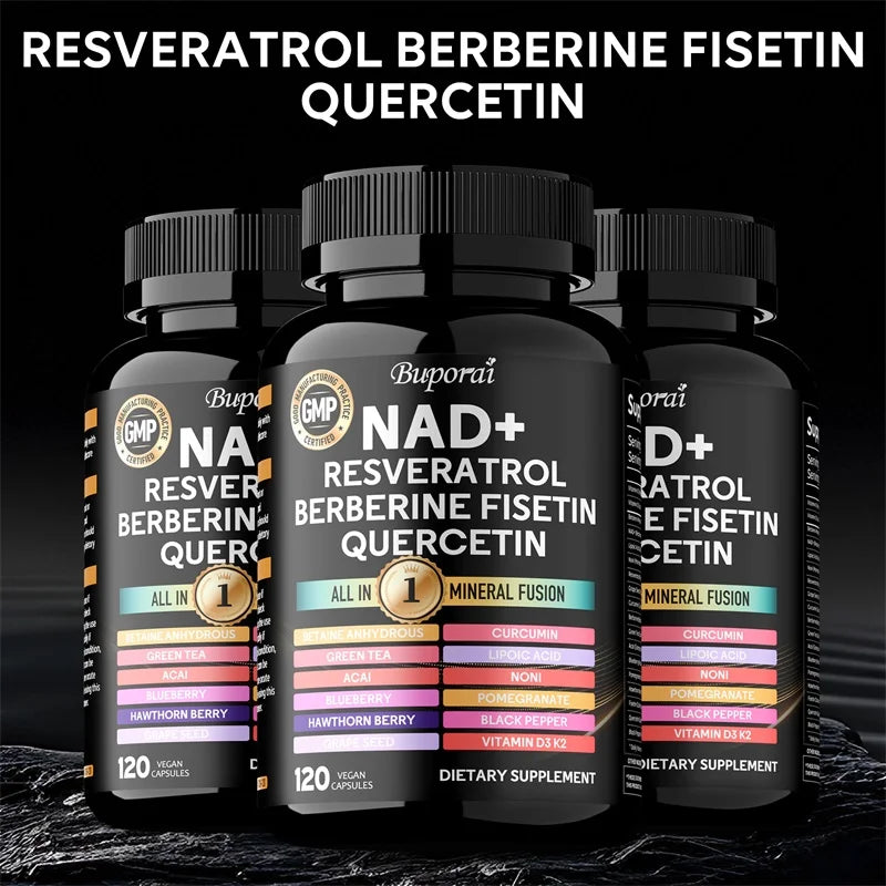 NAD+, Resveratrol, Quercetin, Berberine Fisetin - Improves Endurance, Cellular Health, Healthy Aging, Cardiovascular Function