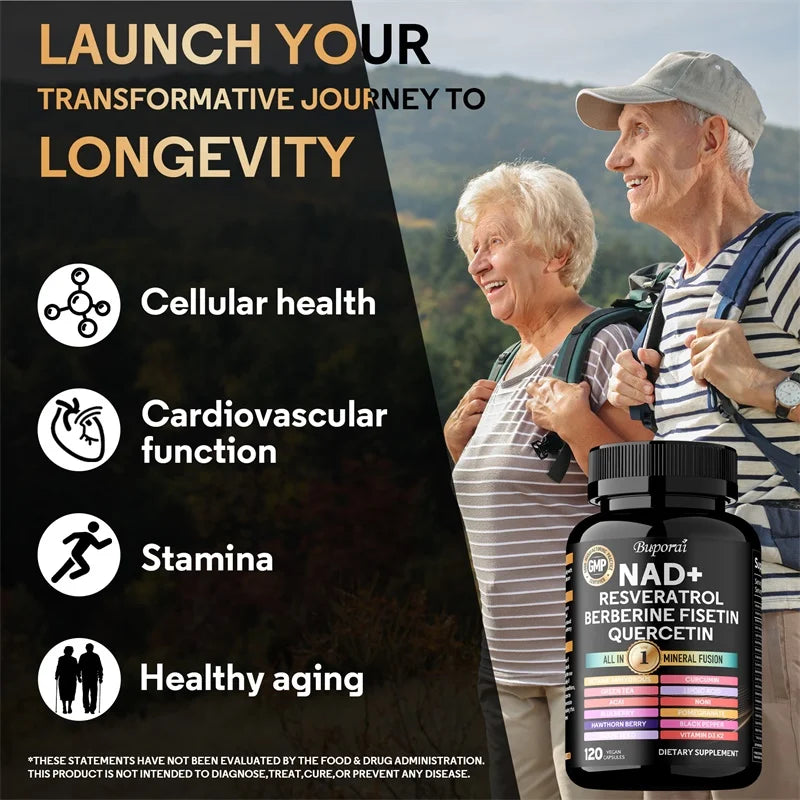 NAD+, Resveratrol, Quercetin, Berberine Fisetin - Improves Endurance, Cellular Health, Healthy Aging, Cardiovascular Function