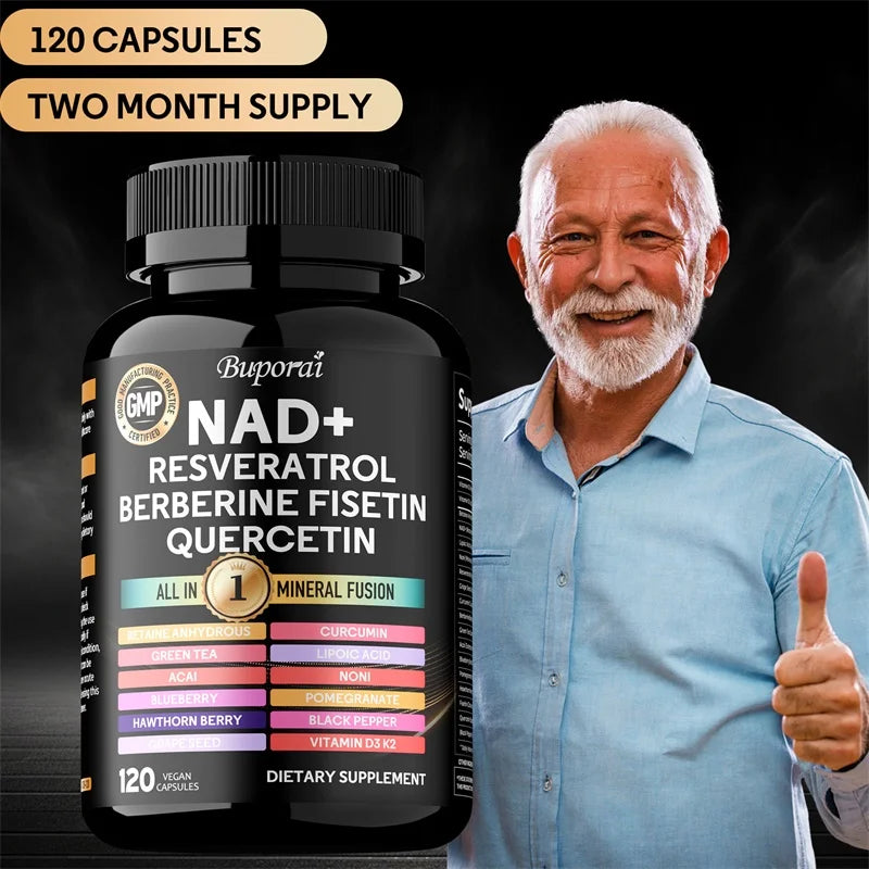 NAD+, Resveratrol, Quercetin, Berberine Fisetin - Improves Endurance, Cellular Health, Healthy Aging, Cardiovascular Function