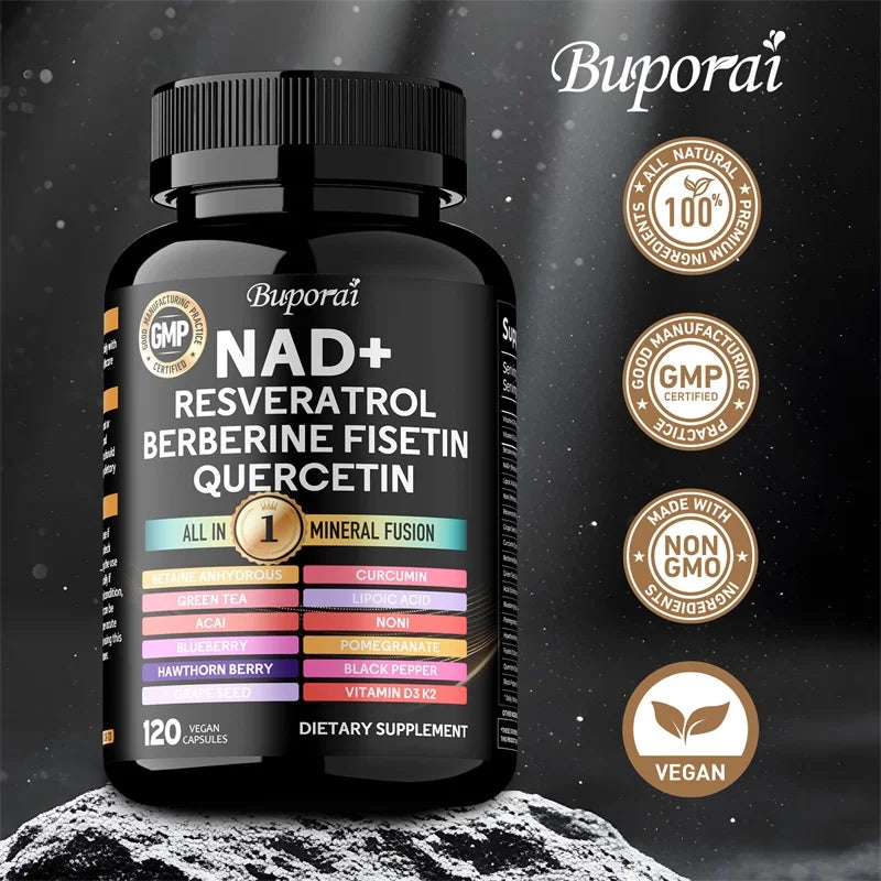NAD+, Resveratrol, Quercetin, Berberine Fisetin - Improves Endurance, Cellular Health, Healthy Aging, Cardiovascular Function